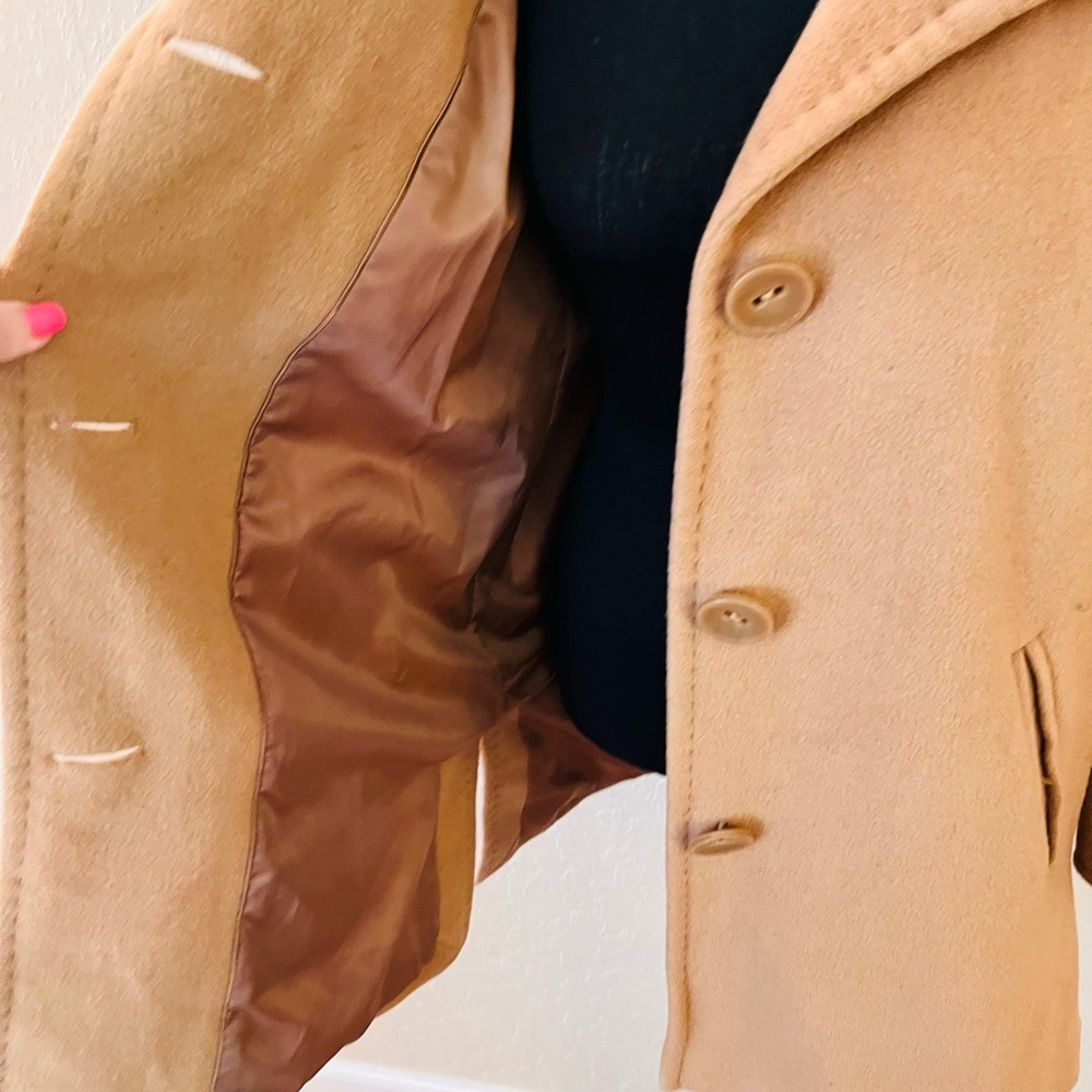 Ellen Tracy Camel Button-Front Wool‎ Pea Coat - Picture 5 of 10